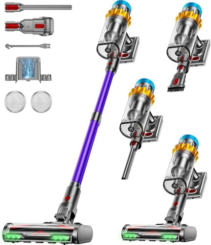 Cordless Vacuum Cleaner, 650W 55KPA 75Min Powerful Vacuum Cleaners for Home, Self-Standing Stick Vacuum Cordless Rechargeable/ Anti-Tangle/OLED Screen/1.8L Cup for Home Pet Hair/Carpet/Hardwood Floor