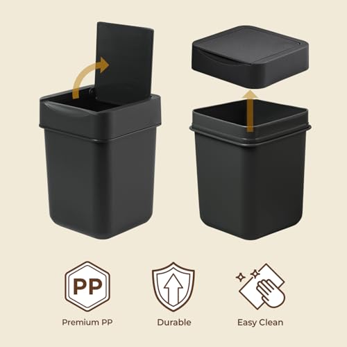carrotez Coffee Bar Mini Trash Can, 0.5 Gal / 2L - Black | Countertop Waste Bin for Coffee Pods, Tea Bags, Desk, Vanity