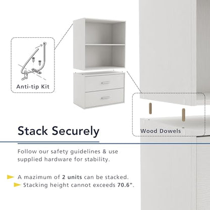 Homes: Inside + Out Apexa 2-Drawer Wooden Stackable Storage Drawers, Small Food Pantry Cabinet, Cajonera De Madera, Underbed Drawer Dorm Teen Room Decor & Bedroom, Home Office, Kitchen, White