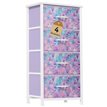 DWVO Dresser with 4 Drawers, Purple | Storage Tower Unit, For Room, Living Room, Closets, Sturdy Steel Frame, Wooden Top & Easy Pull Fabric Bins