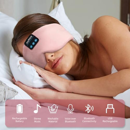 Joythink Sleep Headphones Bluetooth Sleep Mask Silk Kids Children Headband Earphones Bluetooth Eye Mask for Sleeping On Side Blackout Soft Sleep Earphones Music Eye Cover