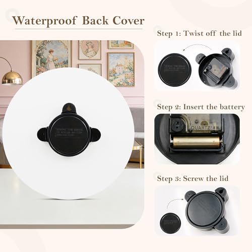 Waterproof Outdoor Wall Clock 12in Silent Patio Pool Black Gold Decor | WISKALON Glass Retro Vintage Battery Operated Non-Ticking Quartz Analog For Room Office