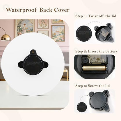 Waterproof Outdoor Wall Clock 12in Silent Patio Pool Black Gold Decor | WISKALON Glass Retro Vintage Battery Operated Non-Ticking Quartz Analog For Room Office