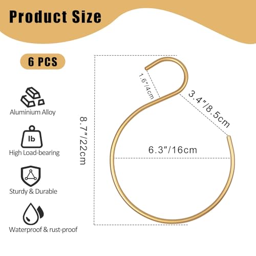 6Pcs Scarf Ring Hangers Gold, Belt Ring Hook Tie Rack Holders Closet Hanger Organizer Multi-Purpose S-Shaped Circle Storage Hook for Ties Scarves Baseball Cap Wardrobe Accessory Storage