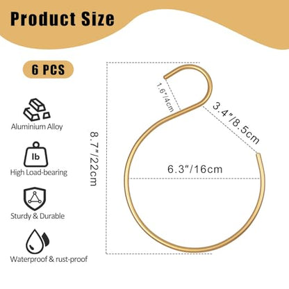 6Pcs Scarf Ring Hangers Gold, Belt Ring Hook Tie Rack Holders Closet Hanger Organizer Multi-Purpose S-Shaped Circle Storage Hook for Ties Scarves Baseball Cap Wardrobe Accessory Storage