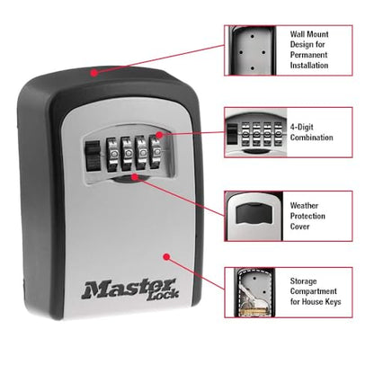 Master Lock Set Your Own combination Wall Mount Lock Box, 5 Key capacity, Black 5401EC