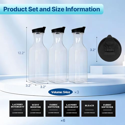 2 Pack Laundry Detergent Dispenser, Laundry Soap & Fabric Softener Dispenser, 54oz Laundry Detergent Containers, Laundry Room Organization and Storage Plastic Bottle for Scent Booster (Height 12.2'')