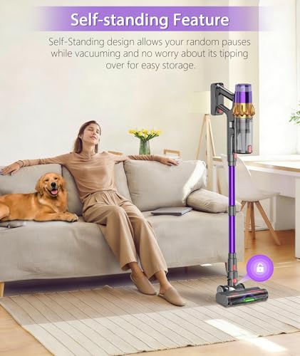 Cordless Vacuum Cleaner,650W 55KPA 70Mins Wireless Stick Vacuum Cleaners | Rechargeable Vacuum with Green Light,Powerful Anti-Tangle Vacuum for Home Carpet Hardwood Floors,Purple