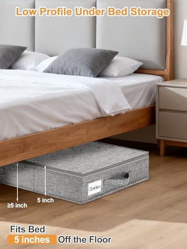 punemi 5 inch High Sturdy Low Profile Under Bed Storage, 2 Pack, Grey | Shallow Storage Bin with Sturdy Sides & Bottom, Ideal for Clothes, Blankets & Toys, Fits Under Cribs, Sofas & Dorm Beds