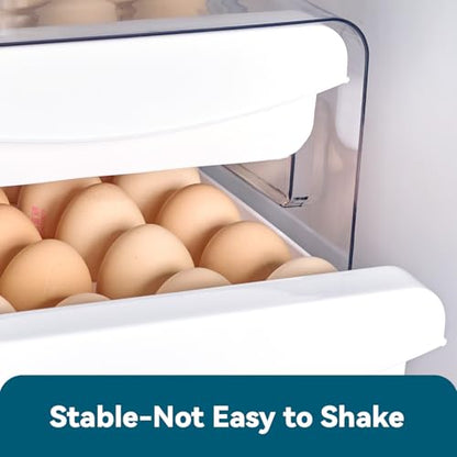 Luckore 2 Tier Egg Holder for Fridge Container for 40 Eggs with Drawer | Clear Stackable Egg Organizer Holder Tray for Fridge, Storage Container with Handles for Refrigerator, Countertop