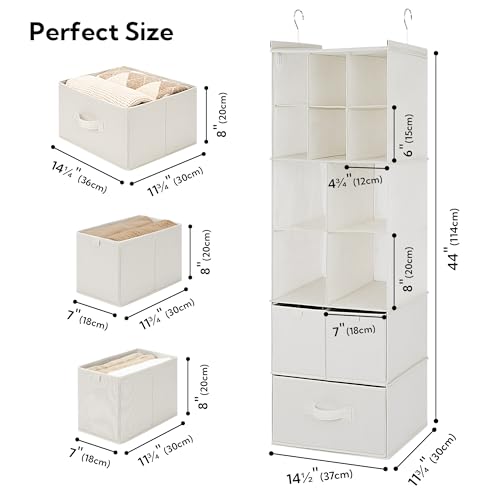 GRANNY SAYS Hanging Closet Organizer with Drawers, 6 Shelf Dividers Closet Hanging Organizer, Portable Foldable Hanging Shelves for Closet, Dorm Room, Bedroom, Kids Room, Beige
