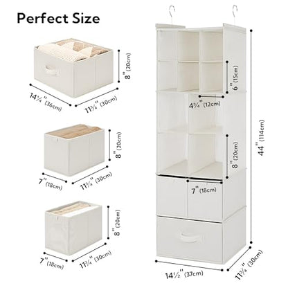GRANNY SAYS Hanging Closet Organizer with Drawers, 6 Shelf Dividers Closet Hanging Organizer, Portable Foldable Hanging Shelves for Closet, Dorm Room, Bedroom, Kids Room, Beige