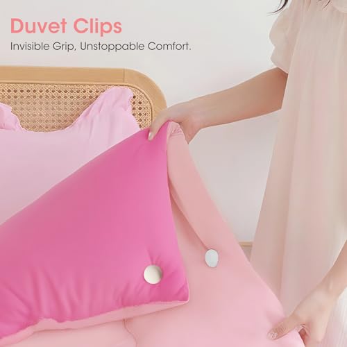 MQUPIN Duvet Pin Duvet Clips 16 Sets, Duvet Cover Pins Comforter Clips with Soft Fabric Material, Double Sided Pin Fasteners for Quilt, Cushions, Curtains - White