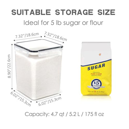 PANTRYSTAR Large Food Storage Containers with Lids Airtight 5.2L /176Oz, for Flour, Sugar, Baking Supply, 3PCS BPA Free Plastic Canisters for Kitchen Pantry Organization