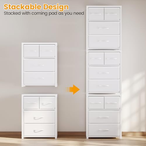 Homeiju Stackable 4-Drawer Fabric Dresser with Waterproof Wood Top – Closet Organizer & Storage Drawers for Bedroom, Modern Metal Frame Design (3 Tier)