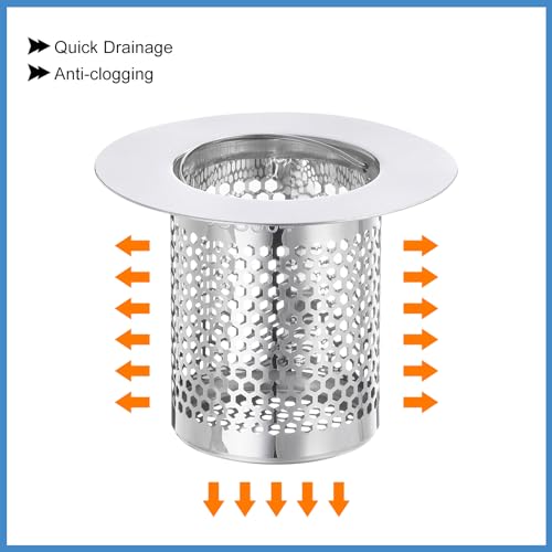uxcell 2 Pack Shower Drain Strainer, 2" x 2.5" Stainless Steel Floor Drain Strainer Deep Sink Hair Catcher for Kitchen Bathroom Balcony Floor Drain, Fit Hole Size from 1.57" to 2.56"