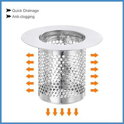 uxcell 2 Pack Shower Drain Strainer, 2" x 2.5" Stainless Steel Floor Drain Strainer Deep Sink Hair Catcher for Kitchen Bathroom Balcony Floor Drain, Fit Hole Size from 1.57" to 2.56"