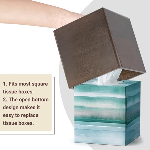 Mkono Tissue Box Cover Square, Rustic Wood Open-Bottom Holder, Dark Brown | Decorative Tissue Holder, Modern Farmhouse Decor, Desk Organizer, Bedroom Guest Room Bathroom living Room Office Dorm