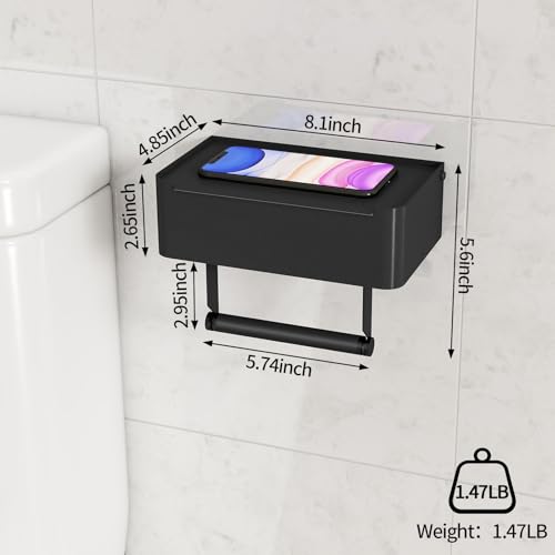 Toilet Paper Holder, Toilet Paper Holder with Shelf, Matte Black | Wall Mount, SUS304 Stainless Steel, Flushable Wipes Dispenser, Easy Installation, for Bathroom Wipe Storage