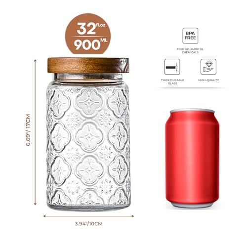 Glass Storage Containers With Lids, Glass Jars With Lids, 32oz, Set Of 3