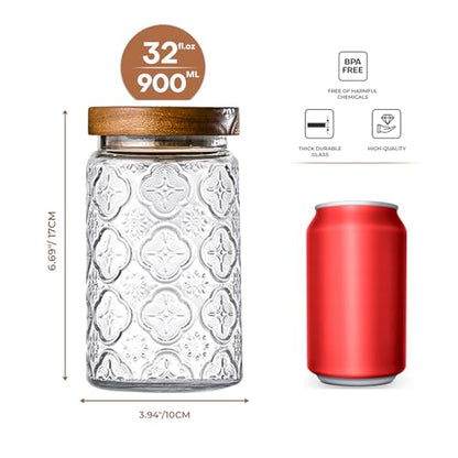 Glass Storage Containers With Lids, Glass Jars With Lids, 32oz, Set Of 3