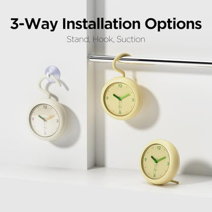 mooas Marshmallow Silent Bathroom Clock, Battery Operated (Ivory) | Silent Non-Ticking Bathroom Clock, Splash-Proof, Stand/Hook/Suction, Kitchen, Bathroom