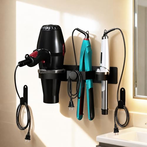 Hair Dryer Holder Wall Mounted, Blow Dryer Holder... (Black | Stainless Steel)