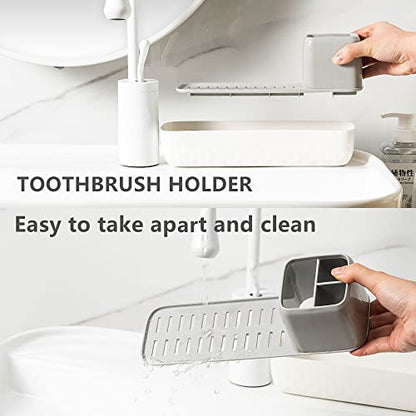 Vowupt Toothbrush Holder for Bathrooms, Toothbrush Organizer Countertop for Toothbrush Storage, Toothbrush and Toothpaste Holders Set with 3 Slots, Tooth Brushing Cup Caddy for Family-White