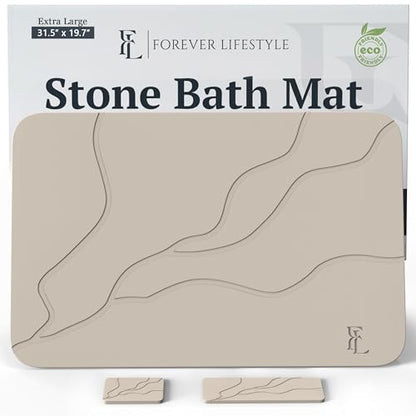Extra Large Stone Bath Mat 30 x 20 in, 5-Piece, Bath Stone mat for Bathroom Natural Diatomaceous Earth Bath Mat, Stone Shower mat for Kitchen/Bathroom, (Light Grey-Sculpted)
