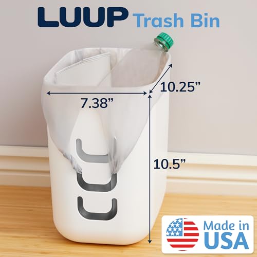 STORi Luup Trash Can (White) - Reuse Grocery Bags - Plastic Garbage Container for Bathroom, Vanity, Laundry Room, Kitchen, Office, Garage - 2.5 Gallon Wastebasket with Hooks to Secure Trash Bags