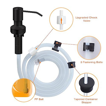 Sink Soap Dispenser for Kitchen Sink, Countertop Built in Sink Soap Dispenser with 47”Extension Tube kit, No Need to Fill The Little Bottle Again (Black)