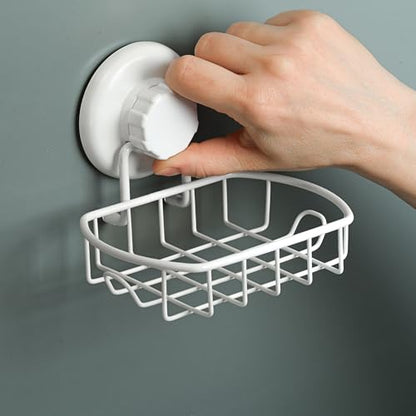 HASKO Suction Cup Soap Dish for Shower Wall, Rustproof Stainless Steel Shower Soap Holder with Hooks for Bathroom, Includes Optional No Drill Adhesive Mount and Soap Savers, 2 Pack, White