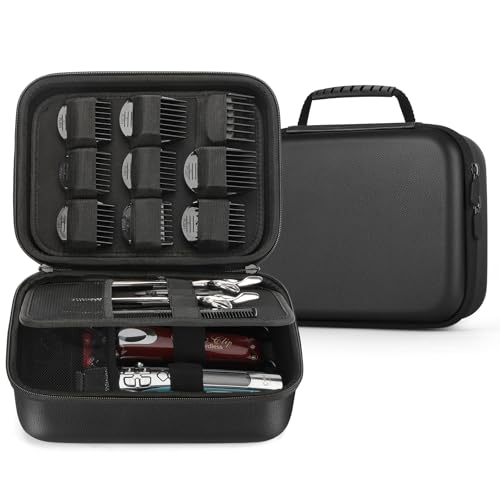 Hard Barber Accessories Case for Hair Clippers Cutting Barber Holder PU | Mens Hair Cutting, Barber Supplies Holder, Organizer Storage Bag, Guard Grooming Kit