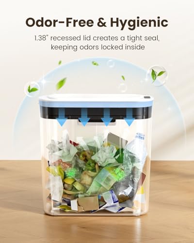 Cesun 5 Gallon Automatic Bathroom Trash Can with Lid, White, Touchless | Motion Sensor, Slim, Small Smart Garbage Bin, Plastic, Battery Operated, Manual Button, for Office/RV/Bedroom/Living Room
