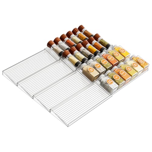 8 Pack Adjustable In Drawer Spice Organizer - Expandable From 11'' to 22'' - Acrylic Drawer Seasoning Organizer,Clear Spice Organization Tray for Cabinet Drawers Condiment,Nail Polish and Jar