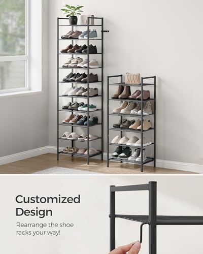 SONGMICS Metal Shoe Rack, Free Standing Shoe Organizer for Entryway Closet Garage Small Spaces, Heavy-Duty Slim Steel Storage Shelf, 8-Tier, Fits 16-24 Pairs, Black ULMR028B01