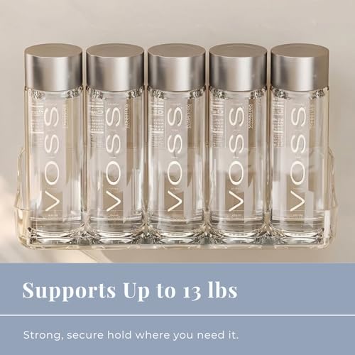 Long Adhesive Wall Organizer Shelf, No-Drill, Clear | BPA-Free PET, Built-In Drain Holes, Detachable, Extended Storage for Shampoo Bottles, Body Wash, Spice Jars