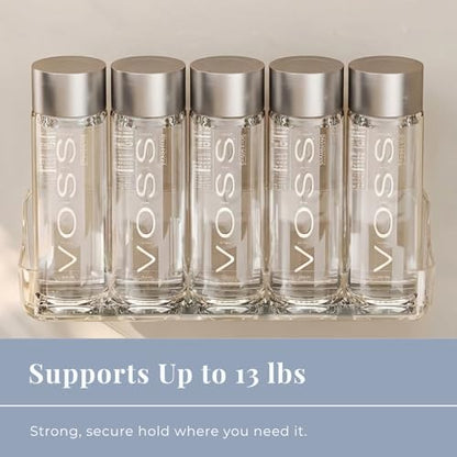 Long Adhesive Wall Organizer Shelf, No-Drill, Clear | BPA-Free PET, Built-In Drain Holes, Detachable, Extended Storage for Shampoo Bottles, Body Wash, Spice Jars