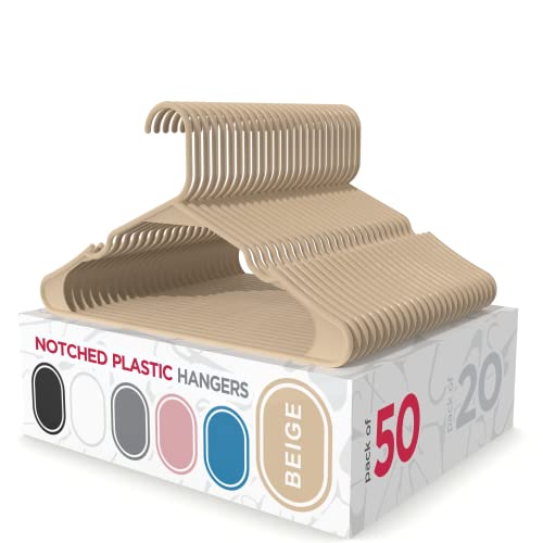 Plastic Hangers Clothes Hangers for Clothing, Clos... (50 Count | Beige | Plastic)