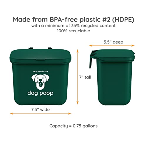 Small Hanging Wastebasket for Dog Poop in Green (Holds 7-14 Bags)