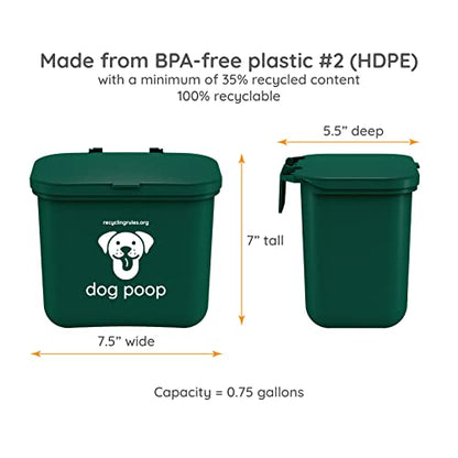Small Hanging Wastebasket for Dog Poop in Green (Holds 7-14 Bags)