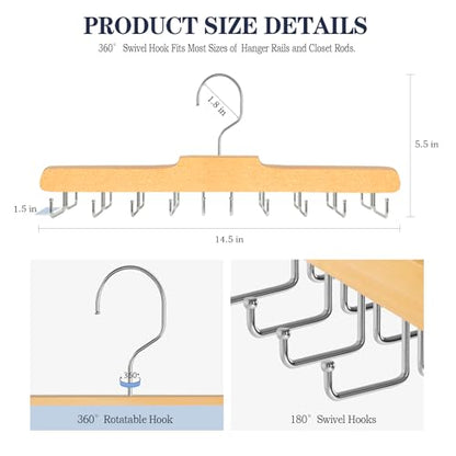 2PC Tie Rack Hanger for Closet, Upgraded Tie Holder Organizer for Men, Wood | Non Slip Neck Tie Organizer with 20 Foldable Hooks, Belt Hanger Space Saving, Fits for Tank Tops Bras Cami Scarves