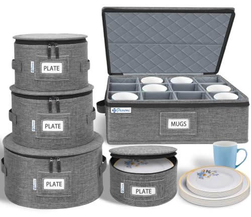 China Storage Containers 5-Piece Hard Shell Dinnerware Set Moving Boxes | Hard shell sides and bottom, quilted and stackable plate & dish protectors, plus adjustable mug and cup storage for moving