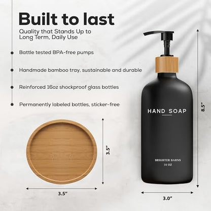 Black Glass Hand Soap Dispenser Bathroom Set by Brighter Barns (Black)