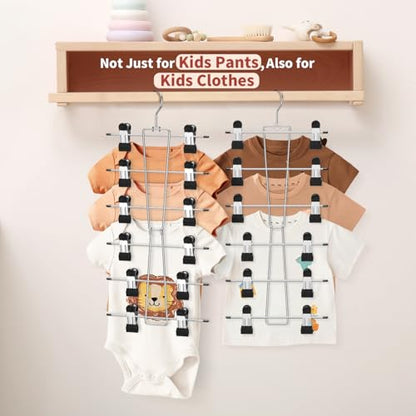 DOIOWN Kids Hangers,6-Tier Space Saving Baby Pants Hangers with Clips | Adjustable Stainless Steel Toddler Hangers for Pants, Skirts and Clothes,Space Saving Kids Closet Organization,Black