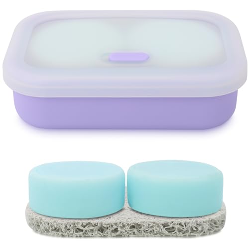 Leak Proof Travel Soap Case,Solid Shampoo Bar Hold... (Purple | Silicone)