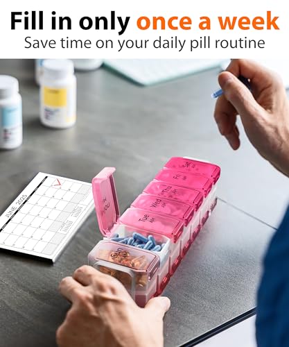 BEXEEN Extra Large Pill Organizer 2 Times a Day, XL Pill Box 7 Day with Big AM/PM Compartments, Fits Large Vitamins, Supplements & Gummies, for 7 or 14-Day Use, Color-Coded, Senior-Friendly, No Spills