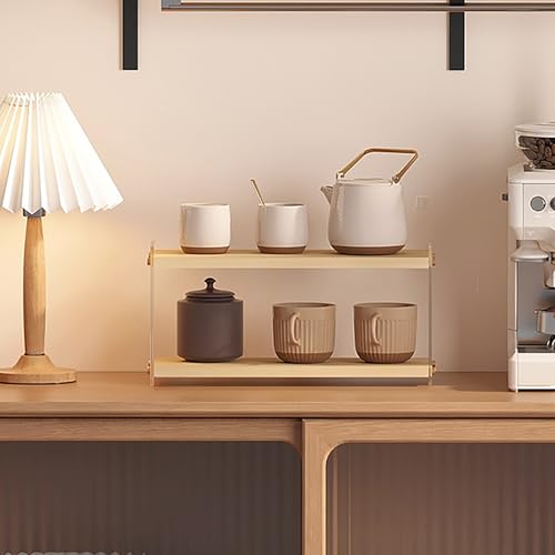 Coffee Station Organizer 2 Tier Acrylic Home Storage Mugs Hooks for Kitchen Countertops, Coffee Bars, for Placing Mugs, Coffee Beans, Syrup, Cups, Stirrers