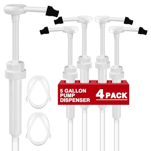 4 Pack 38-400 1 oz 5 Gallon Pump Dispenser with 50cm Extended Tube | Pump for Large Gallon Bucket, Cap to Avoid Dripping, Great for Shampoo, Conditioner, Bleach Liquid, Laundry, Detergent, Oil