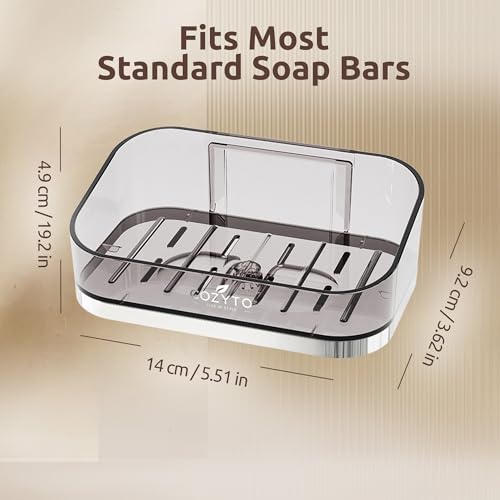 COZYTO DripLux S2 - Magnetic Soap Holder Wall Mount 2-Pack Fast-Draining Adhesive Soap Dish for Bathroom Shower & Kitchen PET Plastic Smoky Quartz & Rose Gold/Platinum Trim (Smoky Quartz & Platinum)
